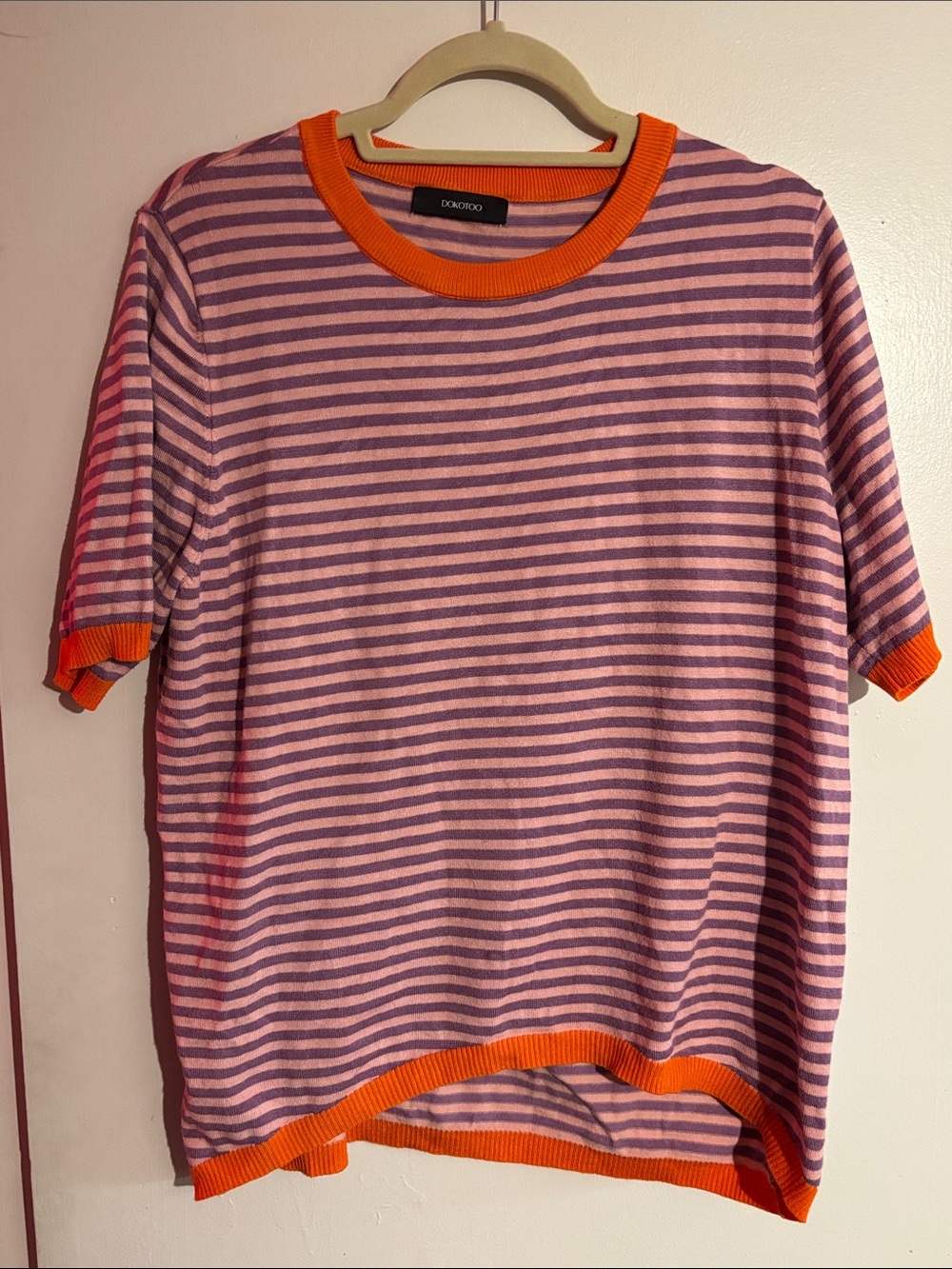Dokotoo Pink & Purple Striped Short Sleeve Tee with Orange Trim